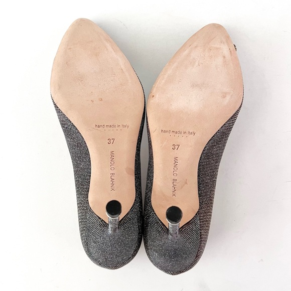 MANOLO BLAHNIK | Hangisi Dark Gold Glitter Fabric Jewel Buckle Pumps EU 37 US 7 - Picture 11 of 14